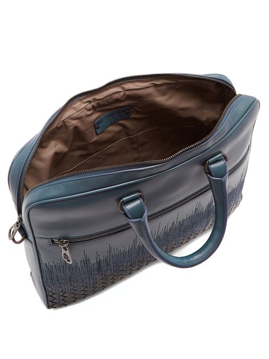 Bottega Veneta Skyline-embroidered intrecciato leather briefcase