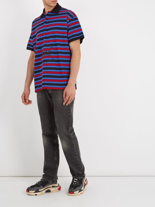 Balenciaga Striped Homme-embroidered cotton-piqué polo shirt