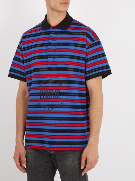 Balenciaga Striped Homme-embroidered cotton-piqué polo shirt