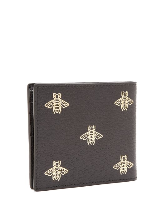 Gucci Bee-print bi-fold grained-leather wallet