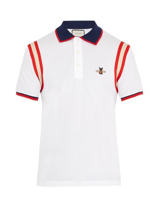 ÁO POLO GUCCI Bee-embroidered stretch-cotton piqué polo shirt