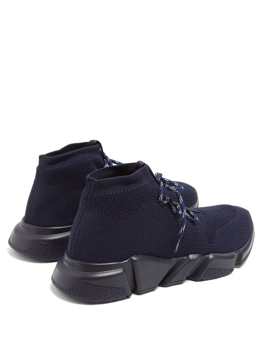 Balenciaga Speed Knit Laceup Midtop Trainers In Black  ModeSens