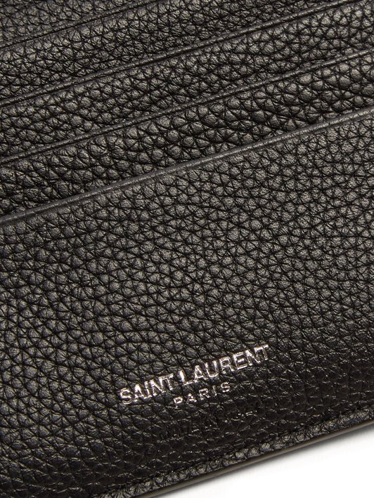 Saint Laurent Stud-strap bi-fold pebbled-leather wallet