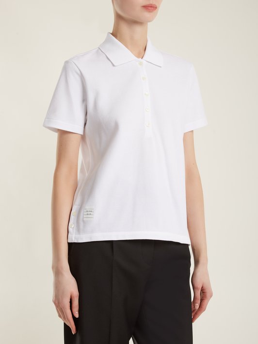 Thom Browne Striped-detail cotton-piqué polo shirt 