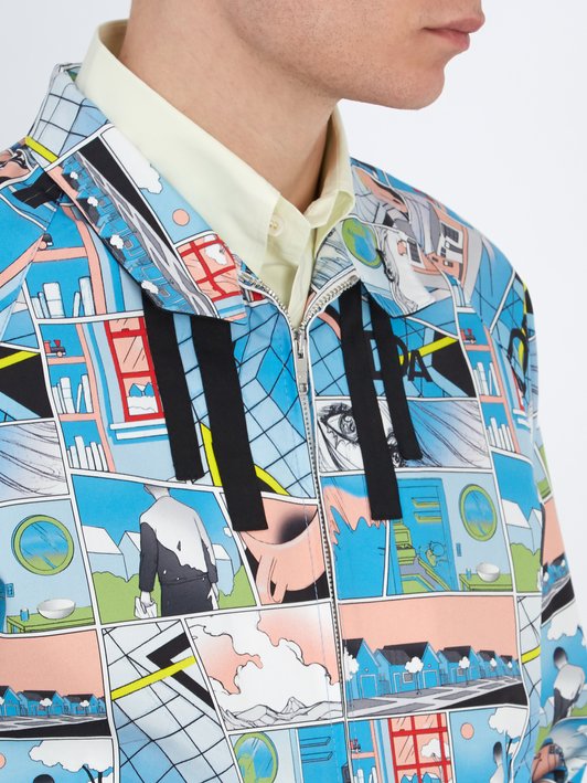 Prada Comic-print stand-collar jacket