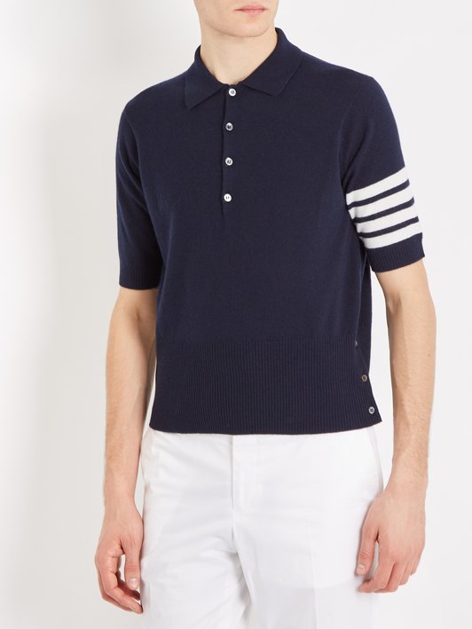 Thom Browne Striped-sleeve cashmere polo shirt	