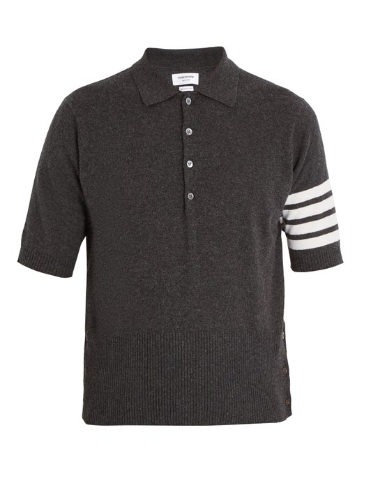 Thom Browne Striped-sleeve cashmere polo shirt