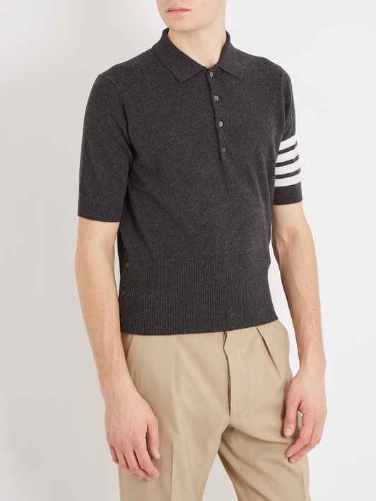 Thom Browne Striped-sleeve cashmere polo shirt