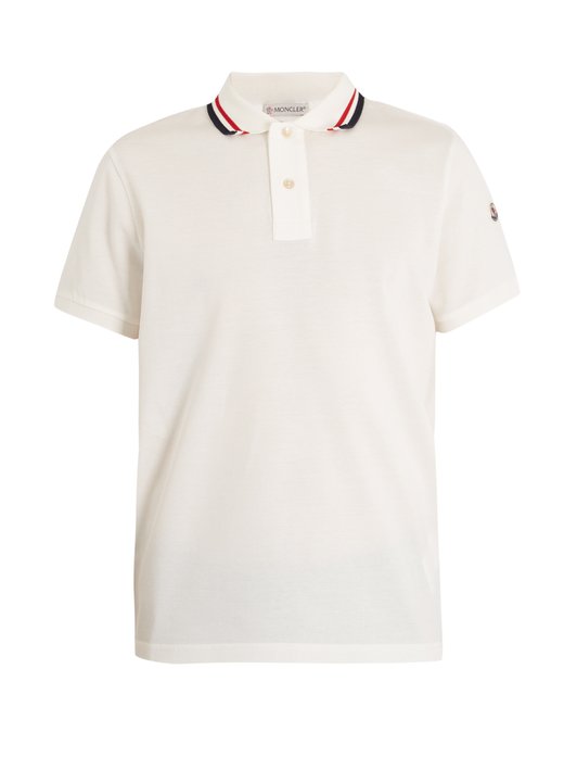 Moncler Contrast striped-collar cotton-piqué polo shirt