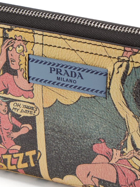Prada Comic-strip print leather zip-around wallet