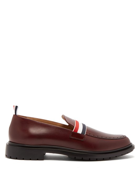 Thom Browne Web strap leather loafers