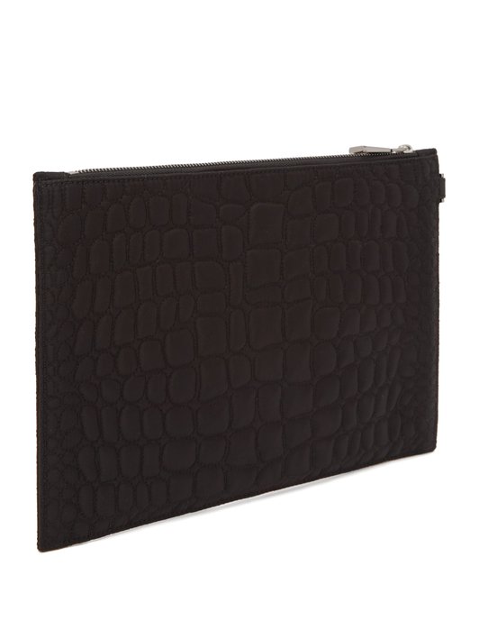 Versace Crocodile-quilted logo-embellished crepe pouch