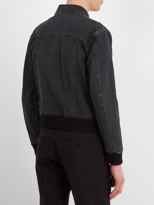 Saint Laurent Ribbed-knit detail denim jacket