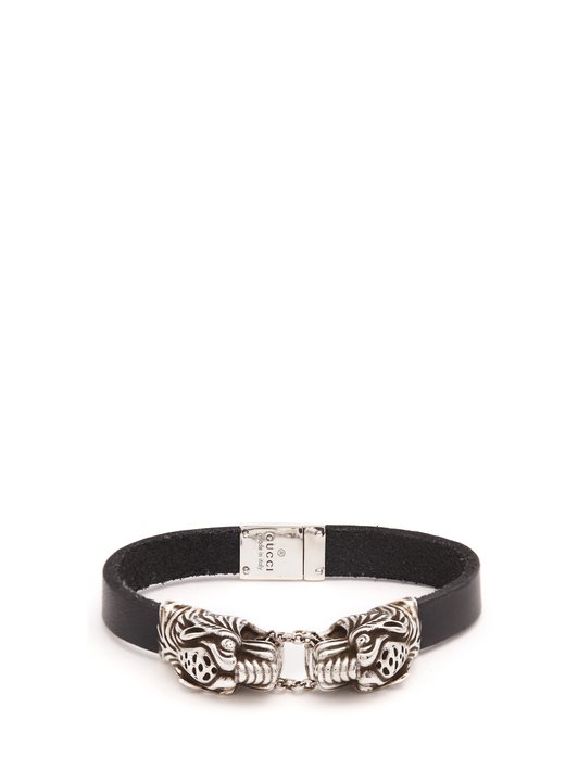 Gucci Tiger-head leather bracelet