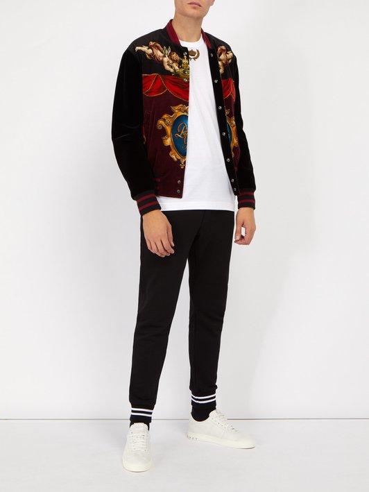 Dolce & Gabbana Cherub-print velvet bomber jacket