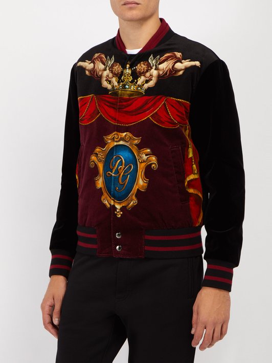 Dolce & Gabbana Cherub-print velvet bomber jacket