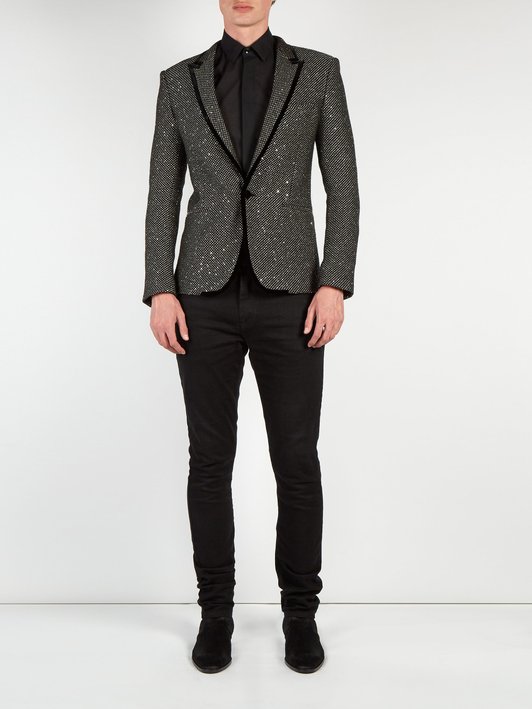 Saint Laurent Sequin-embellished velvet-trim tuxedo jacket