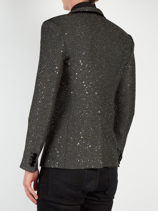 Saint Laurent Sequin-embellished velvet-trim tuxedo jacket