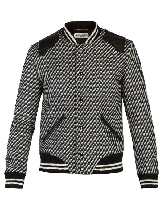 Saint Laurent Leather-trimmed wool-blend bomber jacket