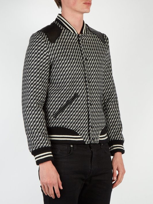 Saint Laurent Leather-trimmed wool-blend bomber jacket