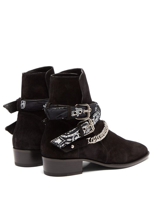 Amiri Bandana & chain ankle-strap suede ankle boots