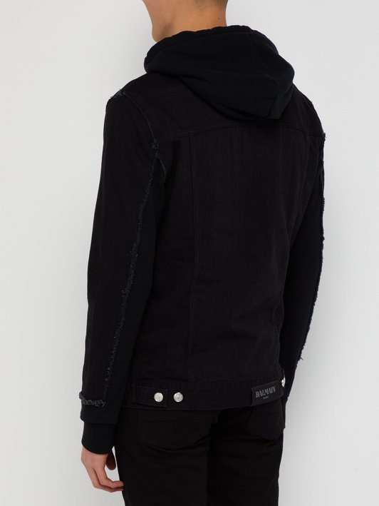 Balmain Contrast-panel hooded denim jacket