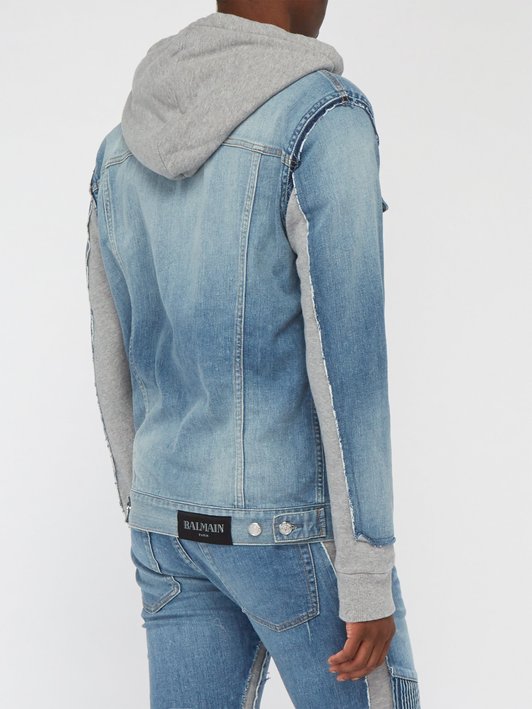 Balmain Contrast-panel hooded denim jacket