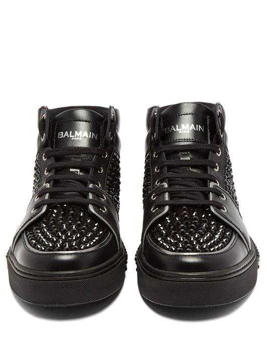 Balmain Strass high-top leather trainers