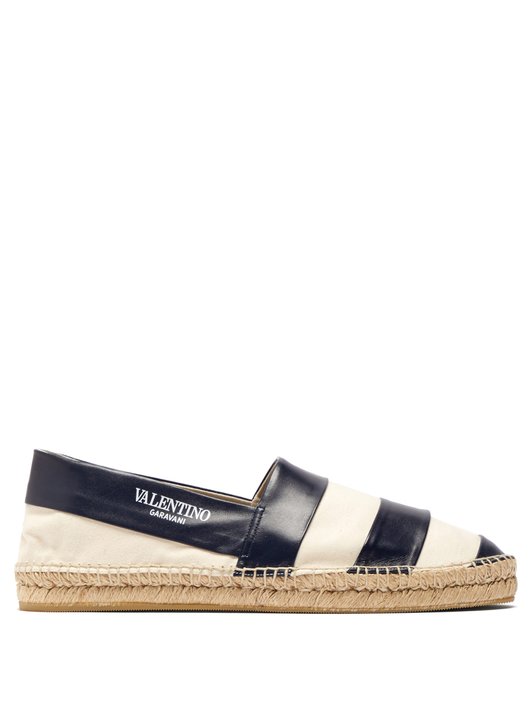 Valentino Striped leather and canvas espadrilles