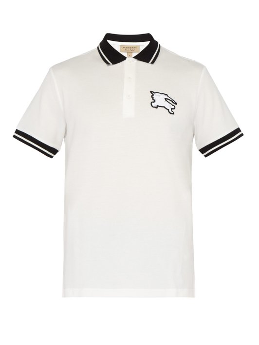 ÁO BURBERRY Logo-patch cotton-piqué polo T-shirt
