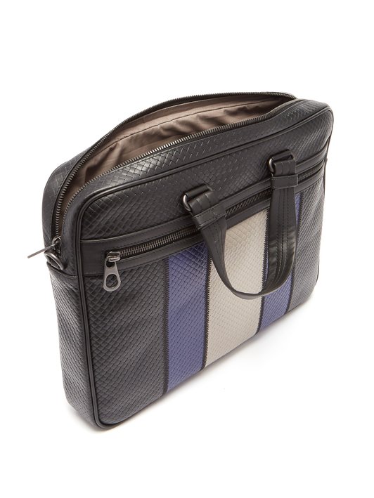 Bottega Veneta Striped Intrecciato-leather briefcase