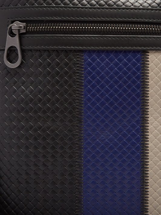 Bottega Veneta Striped Intrecciato-leather briefcase