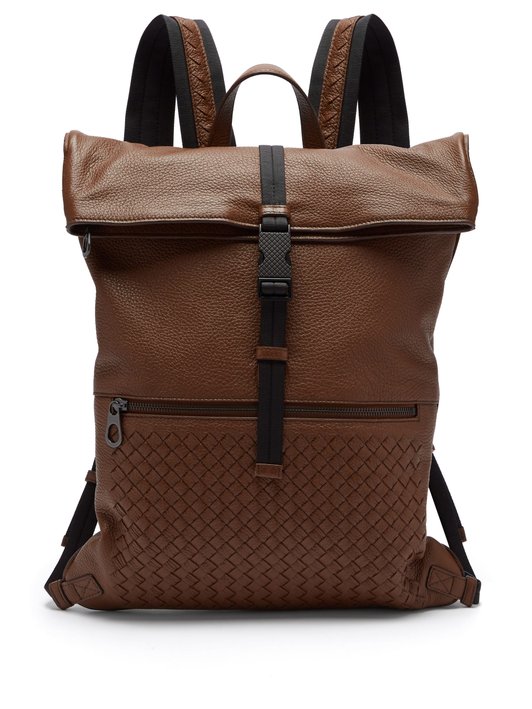 Bottega Veneta Intrecciato fold-over leather backpack