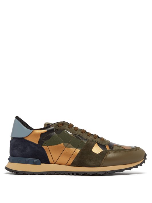 Valentino Camouflage Rockrunner suede and leather trainers
