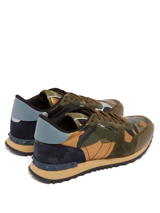 Valentino Camouflage Rockrunner suede and leather trainers