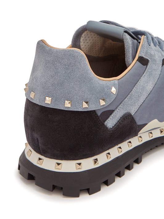 Valentino Rockstud-embellished camouflage suede trainers