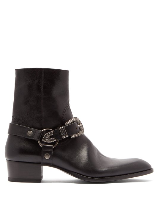 Saint Laurent Wyatt Western-buckle leather boots