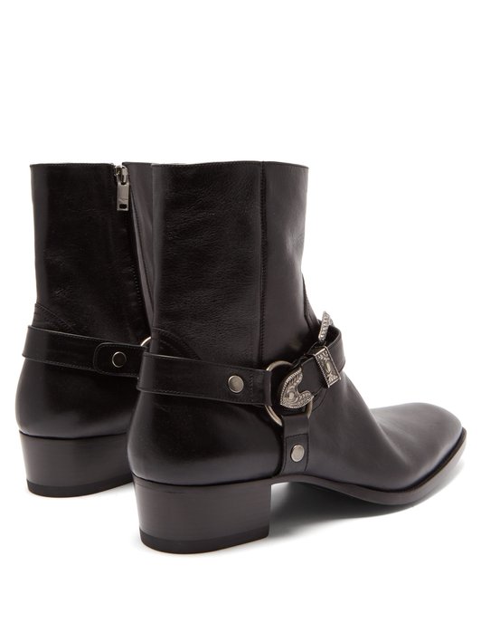 Saint Laurent Wyatt Western-buckle leather boots