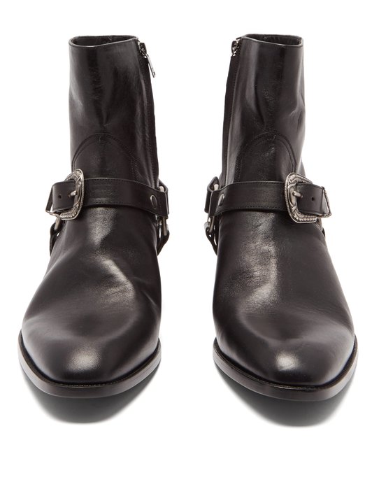 Saint Laurent Wyatt Western-buckle leather boots