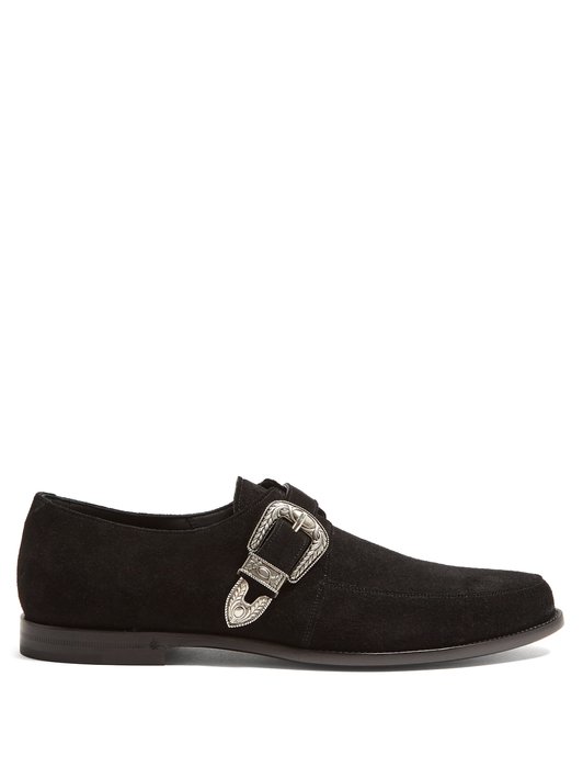 Saint Laurent Charles buckled suede loafers
