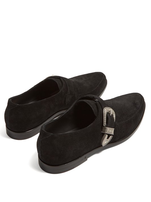 Saint Laurent Charles buckled suede loafers