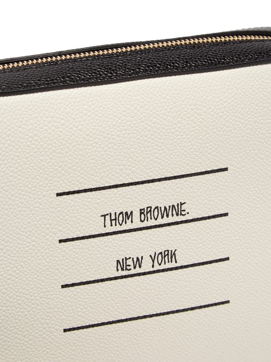Thom Browne Logo-painted pebbled leather wash bag