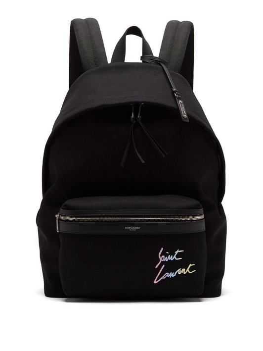 Saint Laurent City logo-embroidered canvas backpack