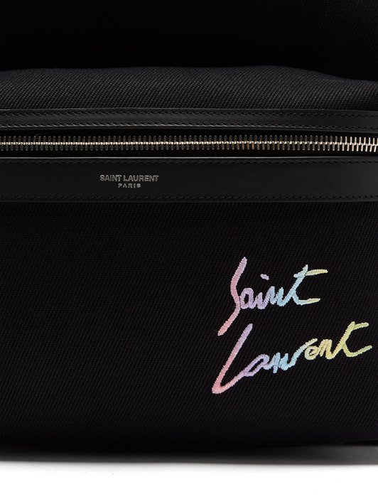 Saint Laurent City logo-embroidered canvas backpack