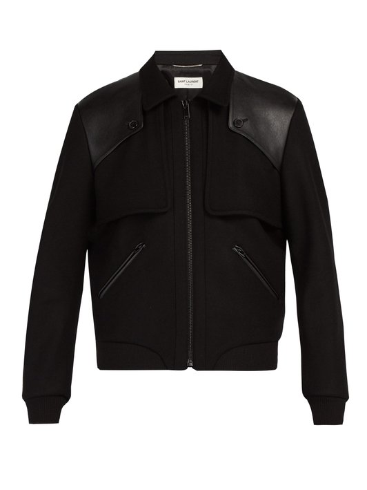 Saint Laurent Tiered leather-trimmed wool bomber jacket 