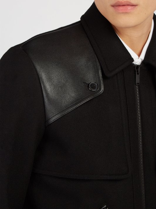 Saint Laurent Tiered leather-trimmed wool bomber jacket 