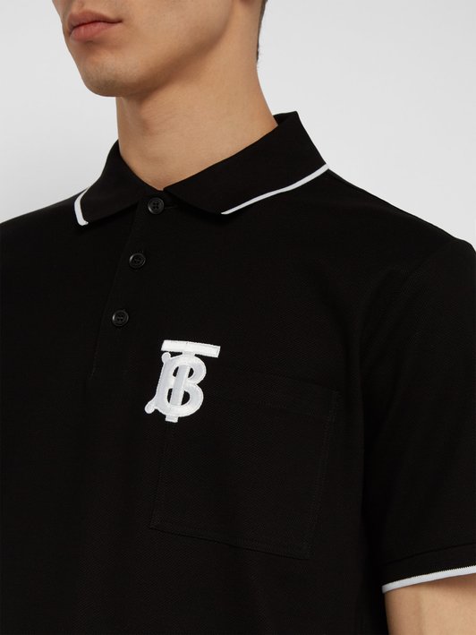 ÁO PHÔNG BURBERRY TB monogram-embroidered cotton piqué polo shirt