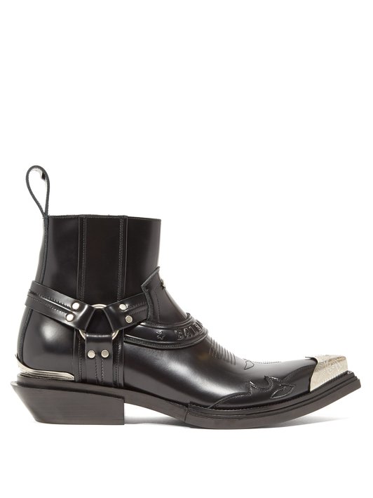 Balenciaga Santiag Harness Western Boots in Black Leather ref686062  Joli  Closet