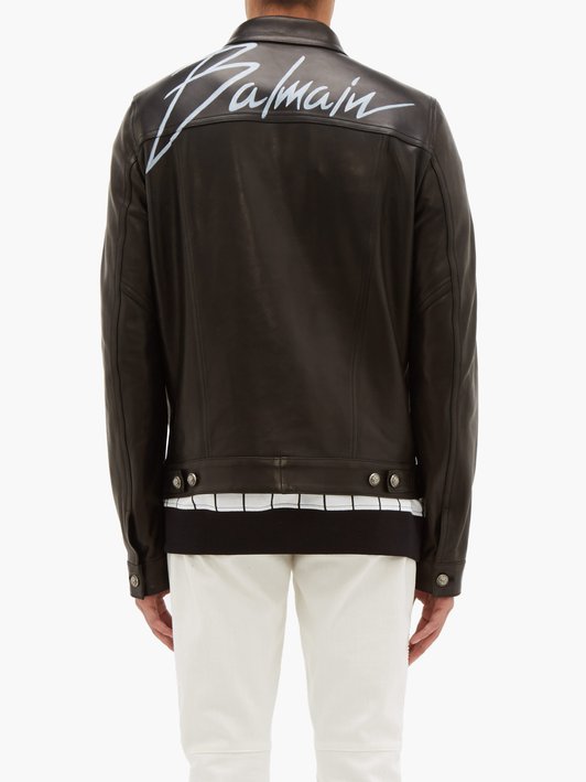 Balmain Logo-print leather jacket