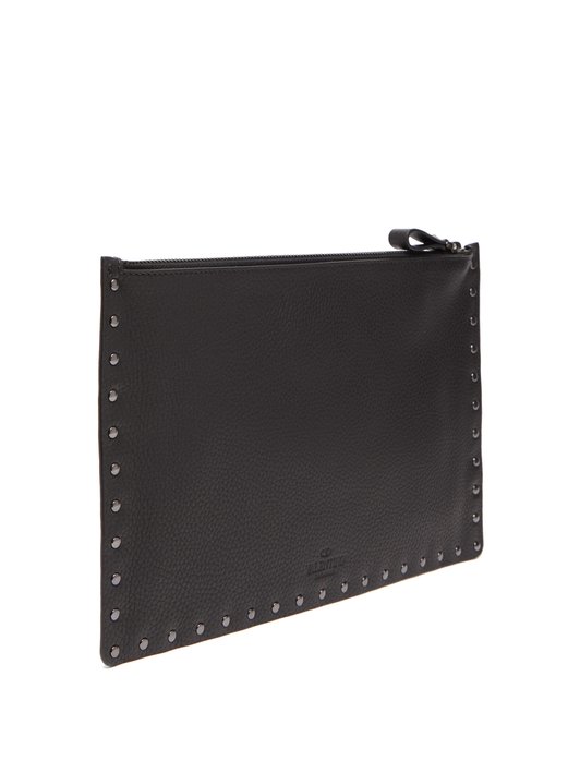 Valentino Rockstud grained-leather pouch